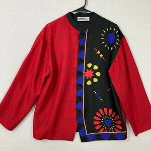Chico's 100% Silk Lightweight Artsy Abstract Button Jacket Large